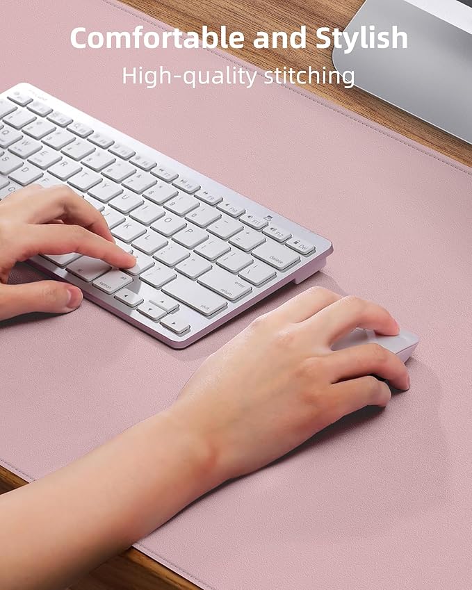 AFIING Desk Pad Protector 23.6" x 13.7" - Non-Slip Waterproof PU Leather Desk Mat for Mouse, Keyboard, Laptop, Office and Home Workspace (Light Pink)