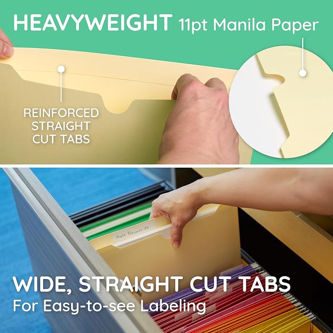 Blue Summit Supplies 1 Inch File Jacket Expansion, Pocket File Folders Letter Size Expanding 1 inch for Documents, Reinforced Straight Cut Tab, 1 in Expandable Folders, Letter Size, 50 Pack, Manila