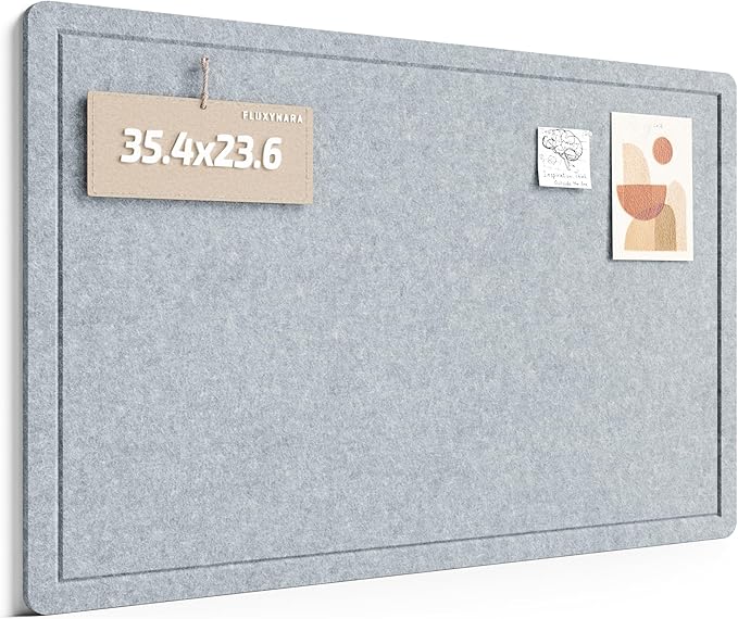 Fluxynara Bulletin Board,35.4" x 23.6" Cork Board Alternative with 12 Safe Removable Adhesive Tabs, Foldable Felt Pin Board for Home Office, Classroom, Bedroom,Entryway for Walls— Blue Gray