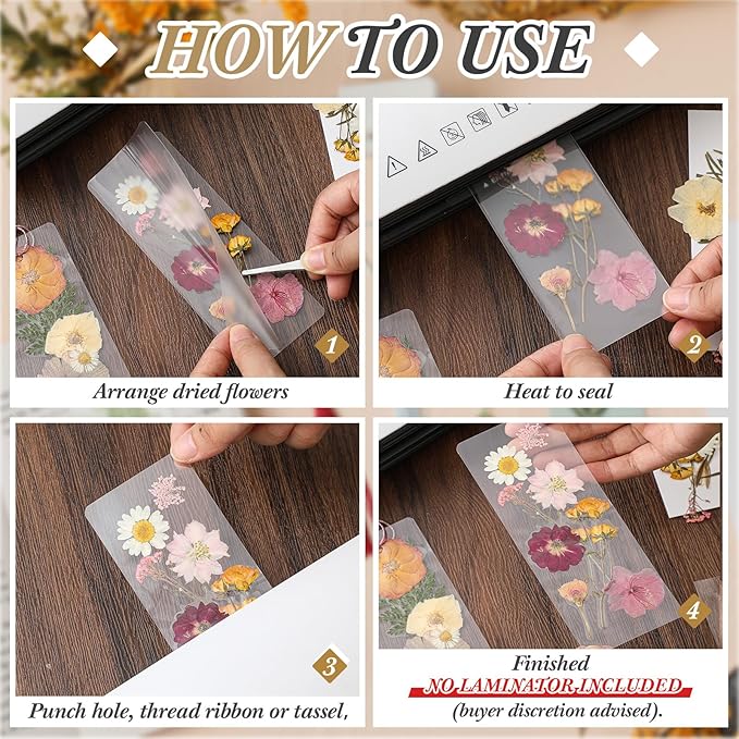 Fuyoooo 376 Pcs Dried Flower Bookmark Making Kit, DIY Bookmark Laminating Pouches with Tassels and Puncher, Handmade Craft Kit for Women, DIY Gifts for Book Lovers (Retro Color,2 x 6 Inch)
