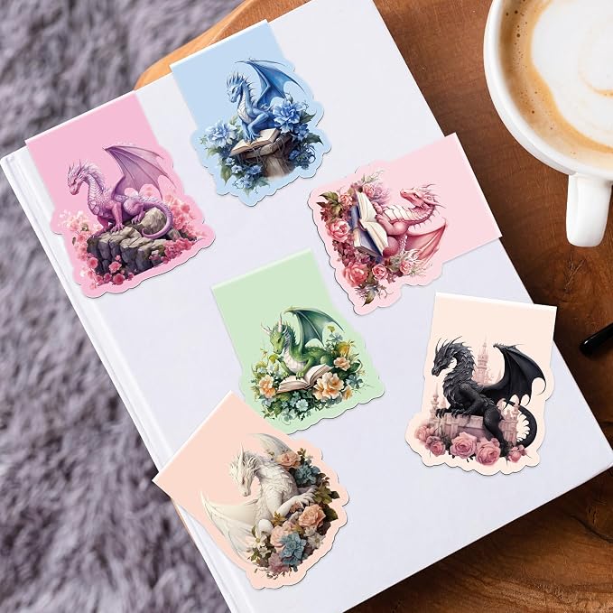 Cool Dragon Magnetic Bookmarks, 8 Pcs Flower Dragon Magnet Book Mark Clips Gifts for Men Boys Kids, Fantasy Novel Accessories for Reading Journals Christmas Birthday Stocking Stuffers