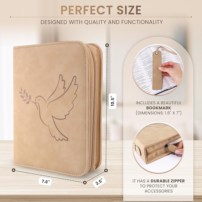 Bible Holder Case for Women | Bible Carrying Case for Men Premium Quality Waterproof PU Leather Bible Case for Girls | Detachable Wristlet, Carrying Handle & Multifunctional Pockets | Kids Bible Case