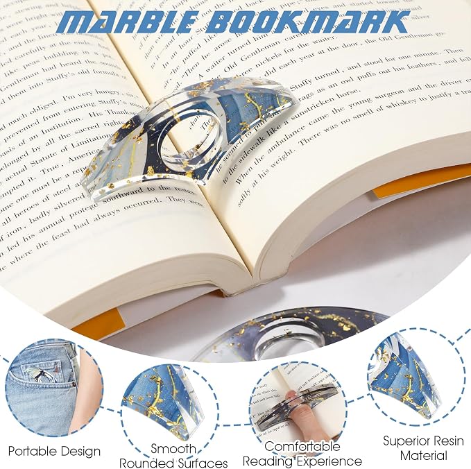 Yuanchu 2 Pcs Book Page Holder for Reading, Handmade Resin Thumb Ring Page Holder Glittering Thumb Bookmark Book Opener Personalized Reading Accessory Book Opener for Teachers Book Lovers Bookworm(A)