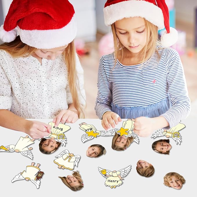 60Pcs Christmas Angel Cutouts Bulletin Board Decoration Angel Boys and Girls DIY Photo Craft Cutouts Religious Classroom Supplies for Teacher Student Xmas Holiday Party School Chalkboard Wall Decor