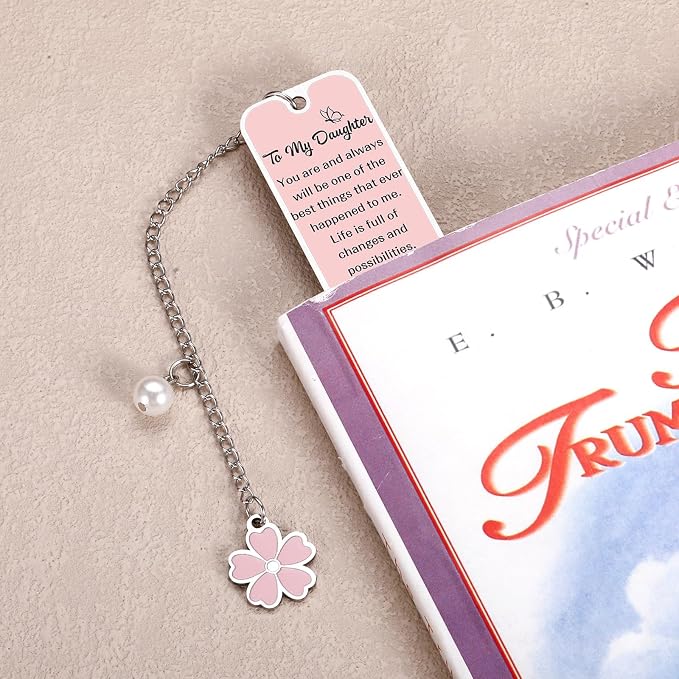 Daughter Gifts from Mom Dad, Birthday Graduation Gifts for Daughters, Pink Bookmark Gift for Daughters Stepdaughter Teen Girl, College Girl Graduation Bookmark, Inspirational Back to School Supplies