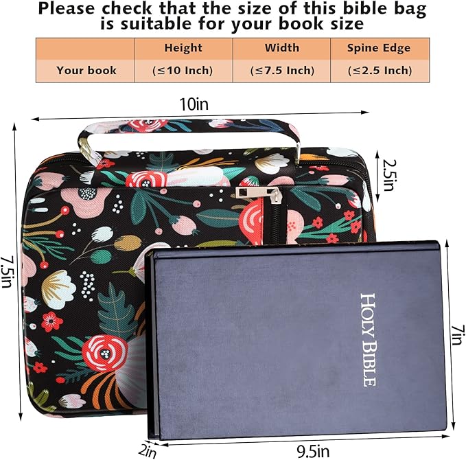 Laumoi Bible Cover Case for Women 10'' Flower Bible Holder Case Large Religious Carrying Bag for Women Study Christian Book Gift (Fresh Flower)