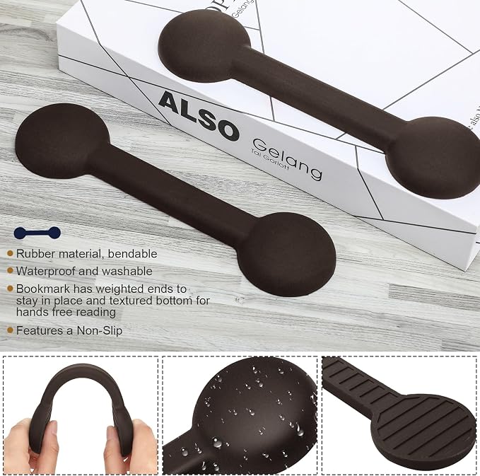 2 Pieces Weighted Bookmarks Book Weight Page Holder Rubber Book Weight Bookmark Portable Weighted Rubber Page Holder for Adults Reading(Brown)