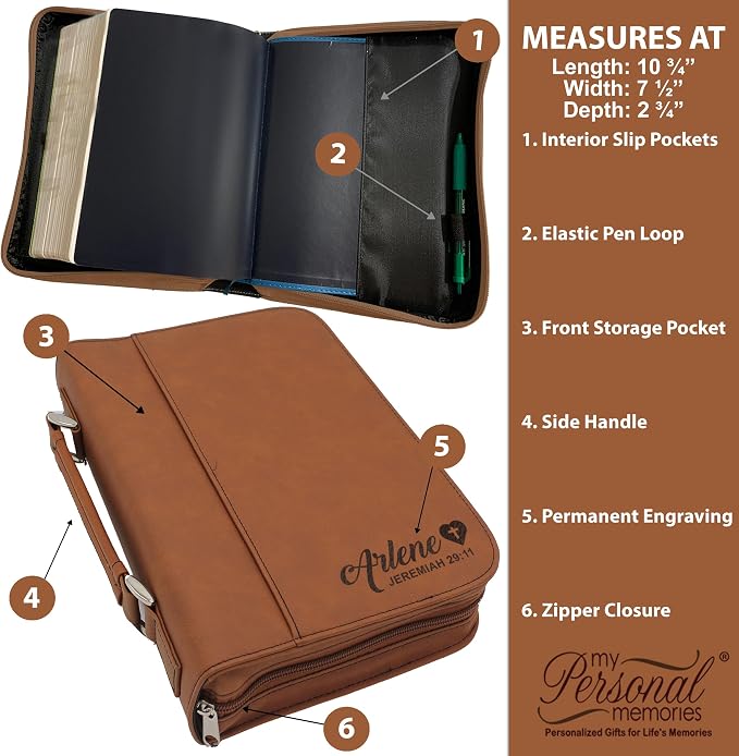 My Personal Memories Personalized Bible Cover Holder Case with Carrying Handle for Men and Women (Rust)