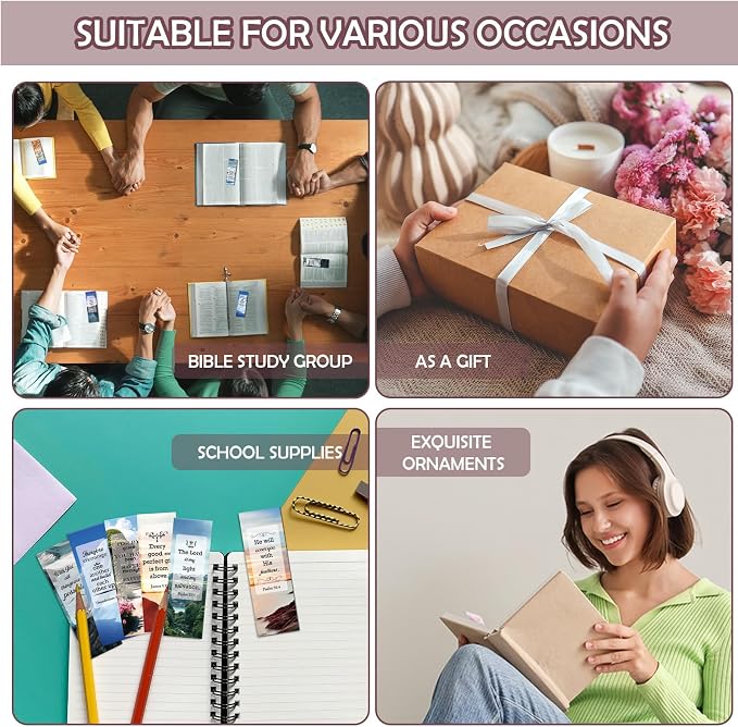 100 Pcs Christian Bookmarks, Religious Bible Verse Paper Bookmark Bulk for Women Man, Inspirational Scripture Scenery Book Mark Gift for Reading Lovers Church Accessories