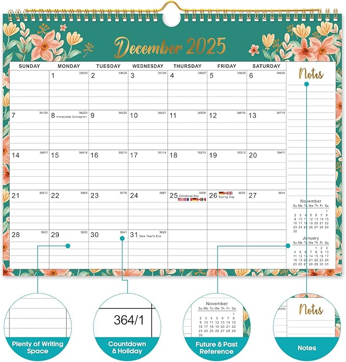 Calendar 2026-2027, Monthly Wall Calendar Runs Until June 2027, 11.5" x 14.8", Spiral Binding Hanging Wall Calendar, Perfect for Home or Office,Floral