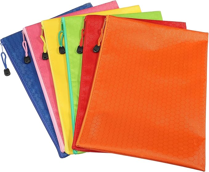 PATIKIL Waterproof Zipper Bags, 6 Pack A4 Pocket File Pouch Storage Accessory for Office Travel Supply, Multicolor