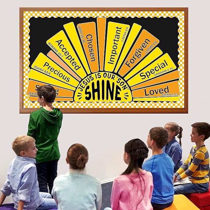 Summer Religious Christian Bulletin Board Decoration Set Summer Shine Classroom Bulletin Board Sun Religious Positive Paper Cutouts for Sunday School Church Wall School Teachers Home Supplies