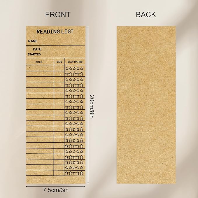 LOTMER 100 PCS Reading List Bookmark, 3 x 8 Inch Personal Libraries Cards, Reading Log Bookmark for Gifts and Literary Supplies for Reading Enthusiasts (Brown)