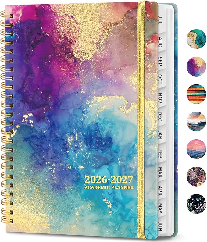 Academic Planner 2026-2027, Weekly and Monthly Calendar Book, July 2026 – June 2027, Hardcover Planner with Tabs, Perfect for Teachers, Students, Women & Men, A4 (8.5" x 11") - Gold