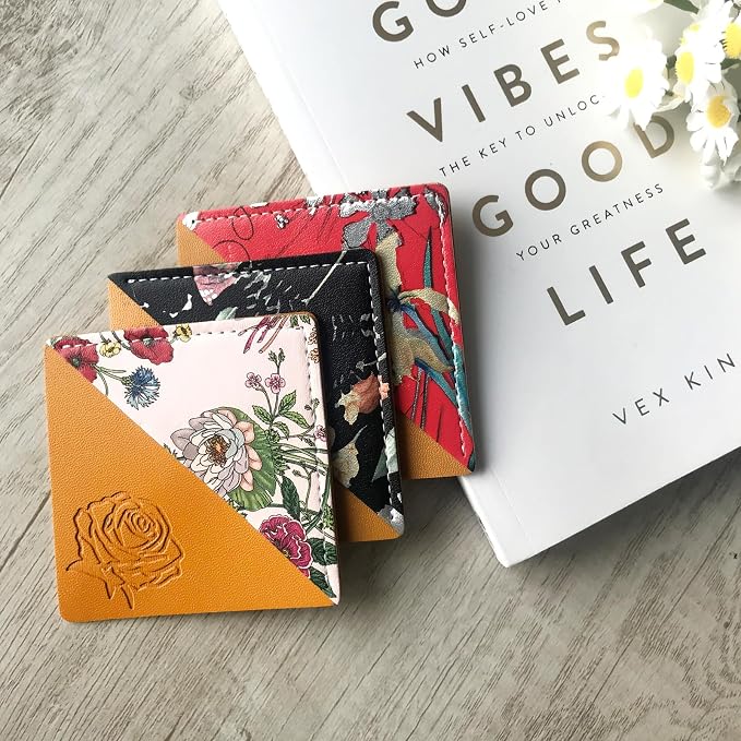 Leather Bookmarks, Wayzton Cute Square Printed Corner Bookmark, Personalized Book Accessories Gifts for Women Kids Reading Lovers