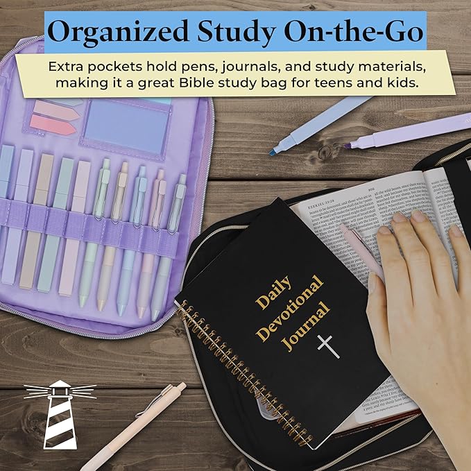 S.F. Creations Premium Bible Carrying Case – Bible Case for Women with Adjustable Straps, Dual Compartments, Extra Pockets for Pens, Book Cover for Teens & Kids, Ivory Case Only