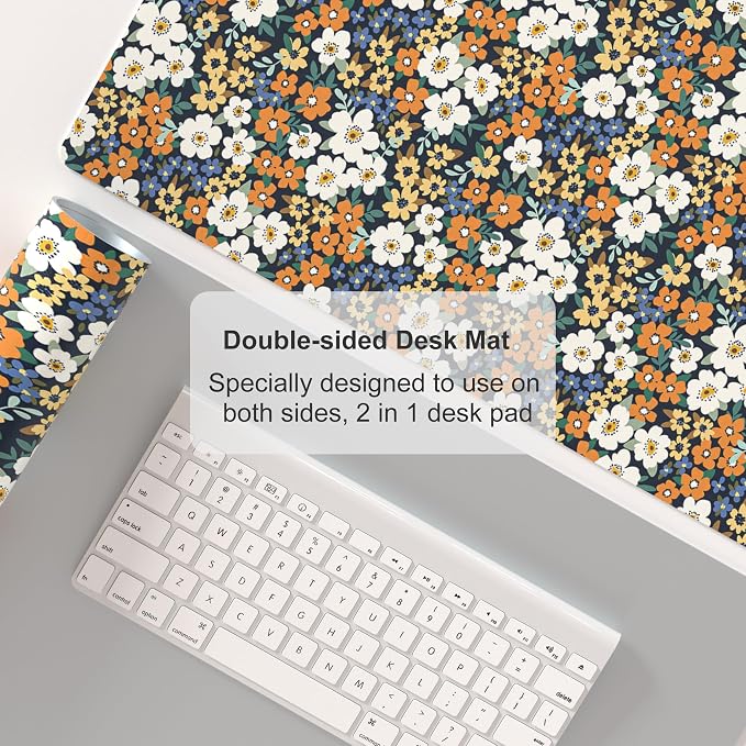 Colorful Star Large Mouse Pad, Floral Desk Mat Office Supplies, Waterproof Faux Leather Big Gaming Mousepad for Women Girls, Ditsy Wild Flowers Desk Pad Home Office Décor Accessories 31.5" x 15.7"
