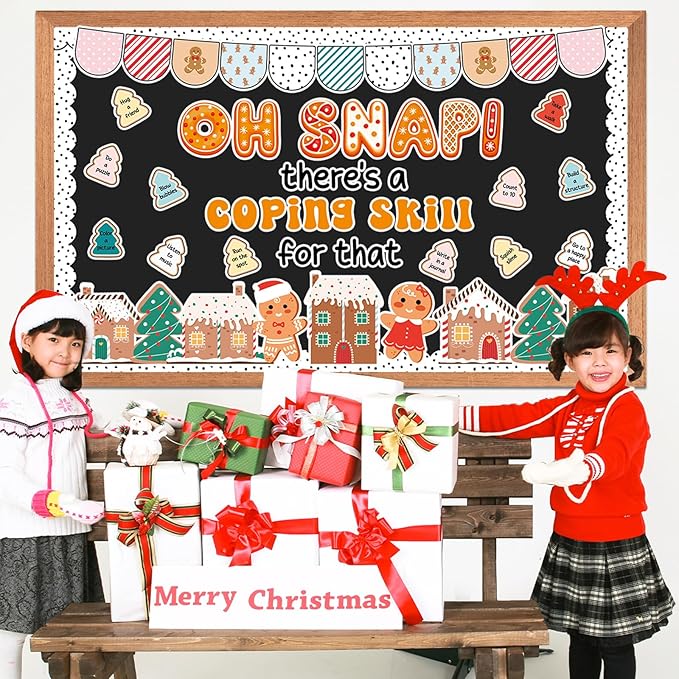 Christmas Gingerbread Skill Bulletin Board Gingerbread Man House Paper Cutouts Xmas Bulletin Board Decorations for School Classroom Home Chalkboard Wall Door Décor Christmas Holiday Party Supplies