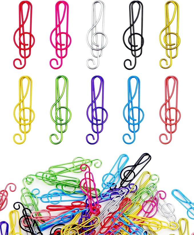 100 Pcs Music Paper Clips, Metal Musical Notes Shaped Bookmark Clips for Desk Bookmark Office School Notebook (10 Colors)