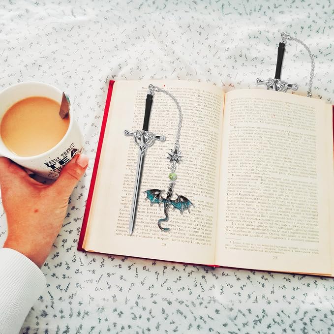 2 Pcs Fourth Wing Bookmark, Tassel Metal Pendant Dragon Sword Bookmarks for Reading Page Markers