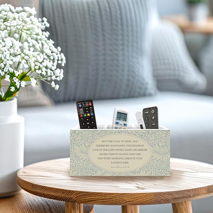 Christian Bible Verse Floral Pen Holder, Christian Gifts Office Pen Pencil Holder Organizer for Desk Accessories, Cottagecore Botanical Wooden Box Desk Decor for Home Office Desk Decorations