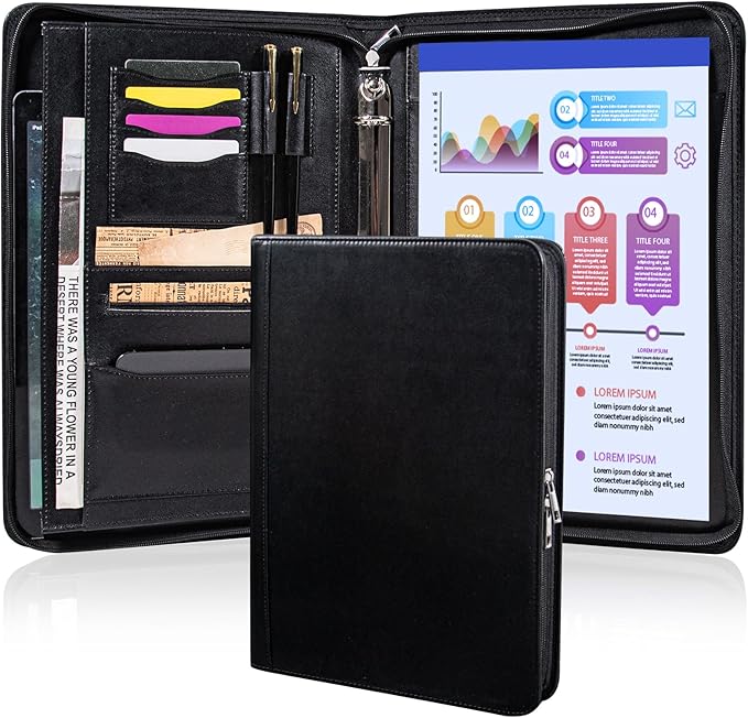 Calfinder 3 Ring Portfolio Binder,PU Leather Padtfolio Binder with Zipper,Padfolios for Women&Men,Professional Business Portfolio Organizer for Resume/Interview, A4 Letter Document Organizer
