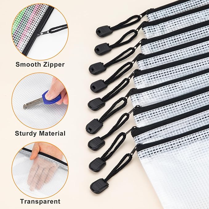 9.4x4.9 Inches Mesh Zipper Pouch with Sticker, 20 Pack Puzzle Storage Bags, Organization Baggies for Travel, Office Appliances, Classroom Supplies and Home Classification