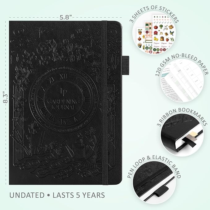 Legend Gardening Journal – 5-Year Garden Journal Planner & Log Book with Gardening Calendar & Plant Logs – Hardcover Garden Planner (Black)