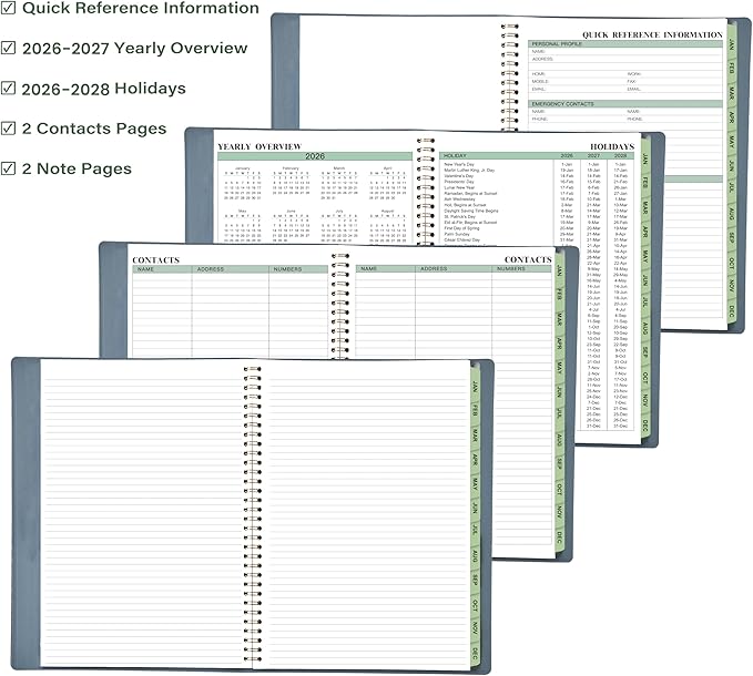 2026 Planner - Business Planner 2026, 3-Tier Schedule Planner Notepad, JAN 2026 - DEC 2026, 2026 Appointment Book, Daily Planners, 8.74" x 11.38", 60 Minutes Intervals + Monthly Tabs + Leather Cover + Pocket - Pea Green