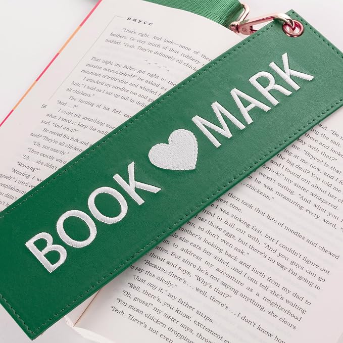 TIDOIRSA Detachable Strap Embroidered Leather Unique Funnys Bookmarks Carrier for Women,Readers,Book Lovers (Green)