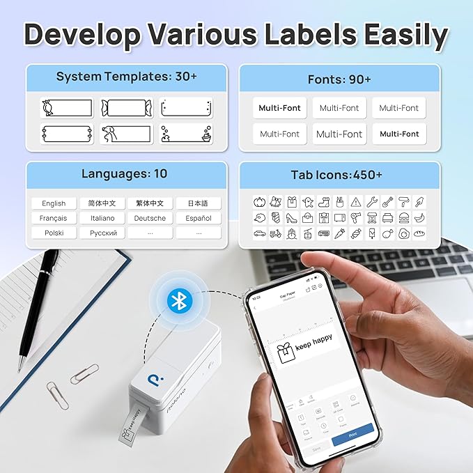 POLONO Genuine P31S Label Maker Tape, Adapted Label Print Paper, 14x40mm(0.55"x1.57"), Label Tape Refill for Home/Office, Compatible with P31S Label Maker, 540 Labels/3 Roll, Transparent