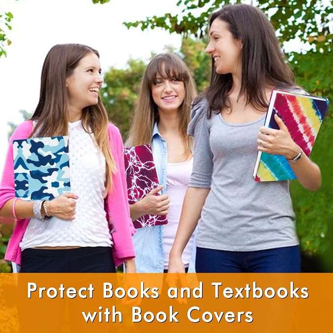 feela 8 Pack Jumbo Fabric Book Covers, Stretchable Washable Durable Reusable Nylon Covers for Hardcover Textbooks Notebooks up to 9'x11', 8 Patterns