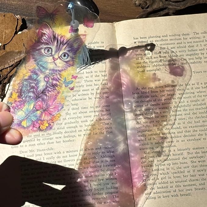 Cute Cat Bookmarks Gifts - 4 Pcs Cartoon Cats Butterflies Bookmark with Tassels Stained Glass Book Marks Gift Office Home Supplies for Women Kids Reading Lovers Writers Teacher Students Reader