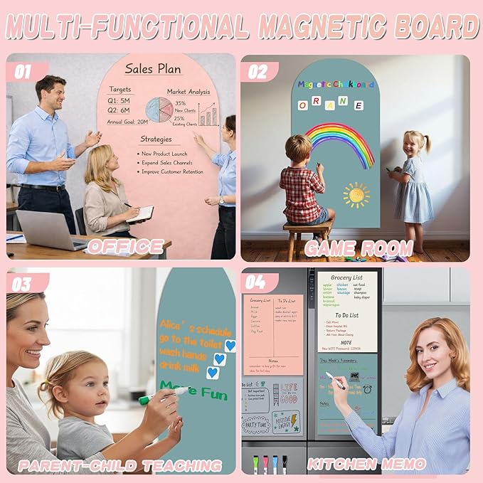 Magnetic Arch Wall Decal for Kids,Upgraded Thickened Magnetic Chalkboard for Most Wall,Suitable for Home Decoration Wallpaper and Children's Game Room (Celadon, 18" W x 40" H)