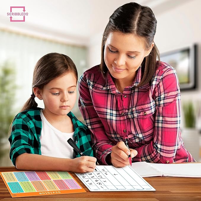 SCRIBBLEDO Dry Erase Division & Place Value White Board 9 x 12 Inch Whiteboard Double Sided Math Manipulatives Long Division Lapboards for Kids Students Classroom and Home