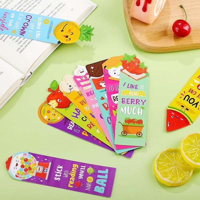 Eersida 180 Pieces Scratch and Sniff Scented Bookmarks Kids Fruit Food Theme Sayings Bookmarks Sayings Assorted Cute Scented Gifts for Students Teens Food Lovers, 10 Styles
