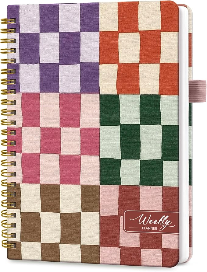 Taja Undated Weekly Planner, Weekly To Do List Notebook with Goal & Habit Tracker Organizer, A5 Weekly Planner Notebook with Spiral Binding, 6.1" x 8.2" - Checkered