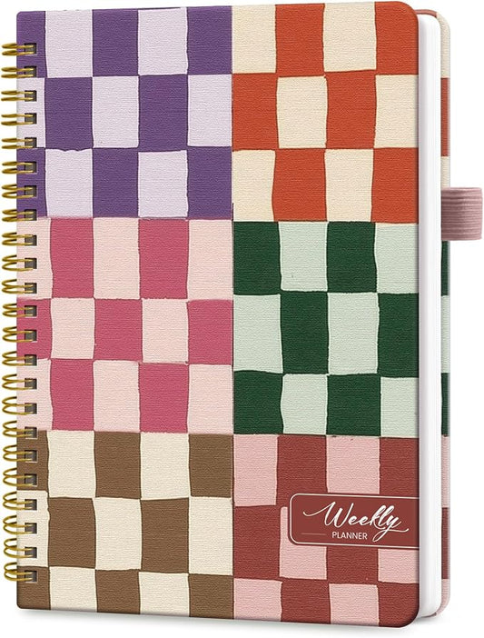 Taja Undated Weekly Planner, Weekly To Do List Notebook with Goal & Habit Tracker Organizer, A5 Weekly Planner Notebook with Spiral Binding, 6.1" x 8.2" - Checkered