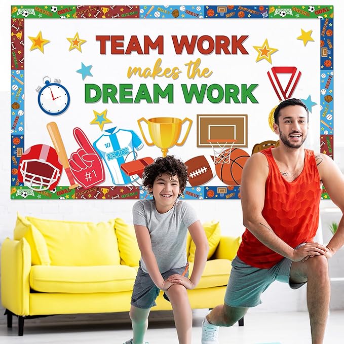 Sports Motivational Bulletin Board Set Back to School Teamwork Cutouts Growth Mindset Classroom Decor Sports Theme Positive Sayings Teachers Inspirational Bulletin Board for Wall Chalkboard Supplies