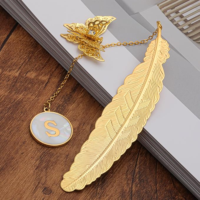 Personalized Initial Metal Butterfly Feather Bookmark for Women Girls Readers Book Lover Birthday Gifts for Women Her Teacher Girlfriend Wife Mom Sister Friend Daughter (Letter Q)