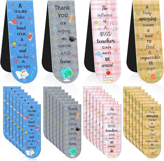 Gersoniel 32 Pcs Teacher Appreciation Gifts Bulk Teacher Magnetic Bookmarks Inspirational Page Clips Thank You Gifts for Employee Staff Xmas Stocking Stuffers for Women(Simple)