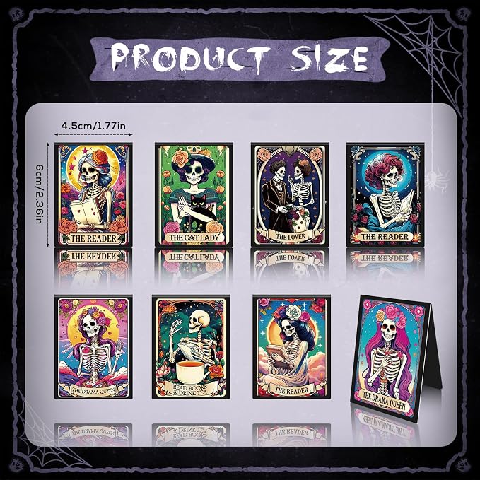 Tarot Skeleton Magnetic Bookmark Gifts - Wxiben 8 Pcs Gothic Skeleton Bookmarks Magnetic for Women Funny Skull Flower Magnets Book Markers Page Clip Gifts for Women Students Teacher Reader Office