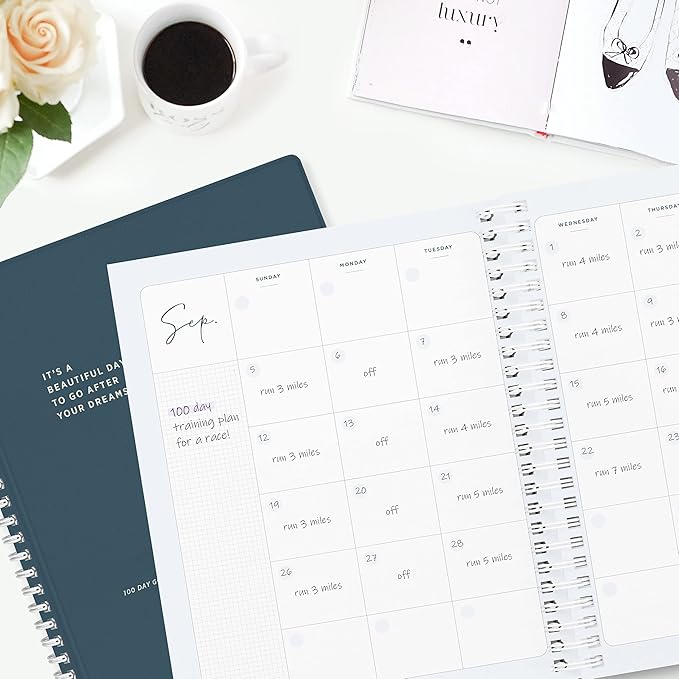 La Lune Undated Goal Journal by Bright Day, Inspirational Appointment Productivity Planner, To Do Habit Tracker Book, Spiral Binding With Cover (8.75" x 7.25")