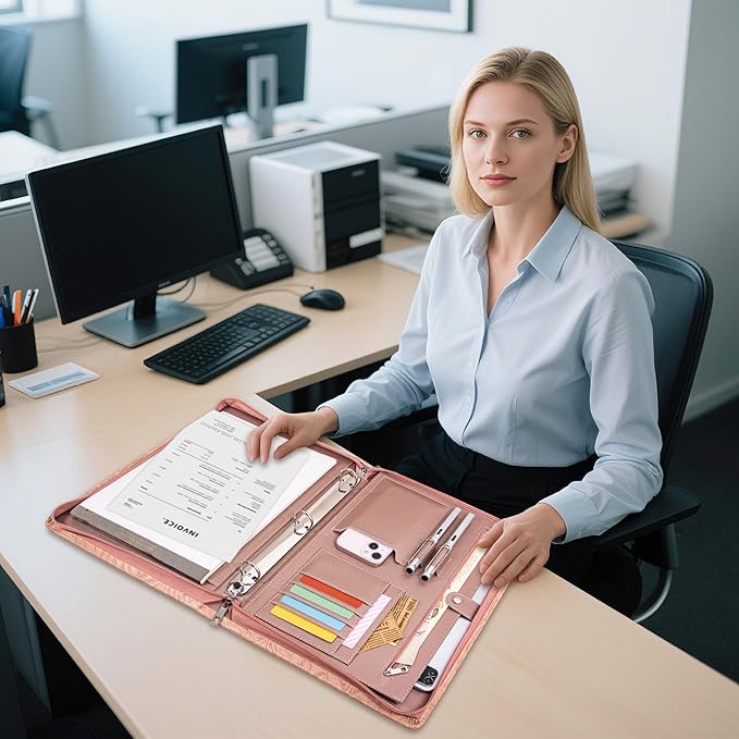 Calfinder Personalized Portfolio for Women, Free Name Engrave,Leather Binder 3 Ring, Business Portfolio Organizer for Documents,Ipad,Tablet,Unique Gift for Graduation/Professionals/Lawyers
