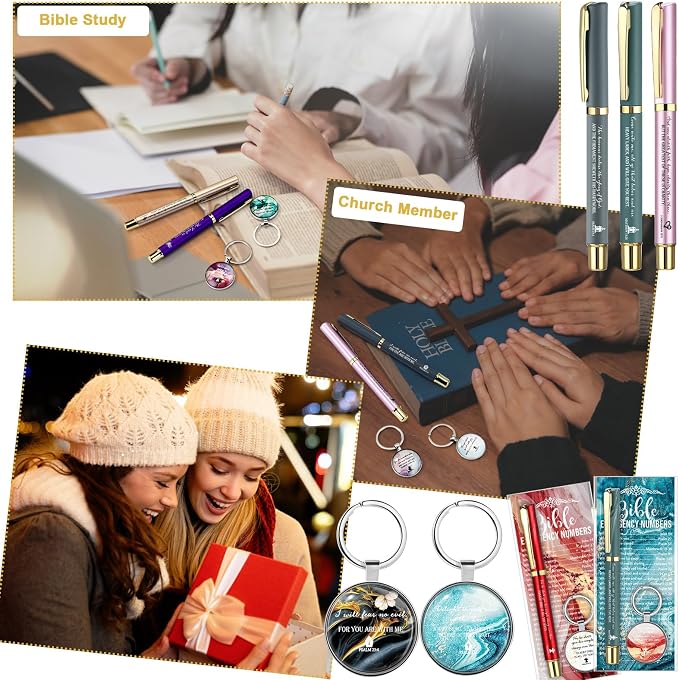 Feifeiya 75 Pcs Father's Day Christian Gifts Bulk 25 Bible Verse Pens 25 Religious Keychains 25 Emergency Number Bookmark Christian Church Gifts for Men Pastor Sunday School Church VBS(Colorful,Fresh)