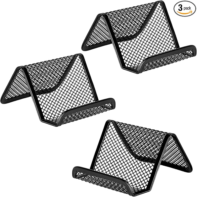 Business Card Holder for Desk, Office Desktop Business Card Display Holder, Mesh Business Card Holder, Desk Accessories for Women and Men,Black ( 3 Pack )