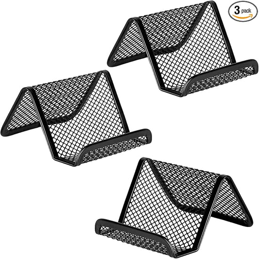 Business Card Holder for Desk, Office Desktop Business Card Display Holder, Mesh Business Card Holder, Desk Accessories for Women and Men,Black ( 3 Pack )