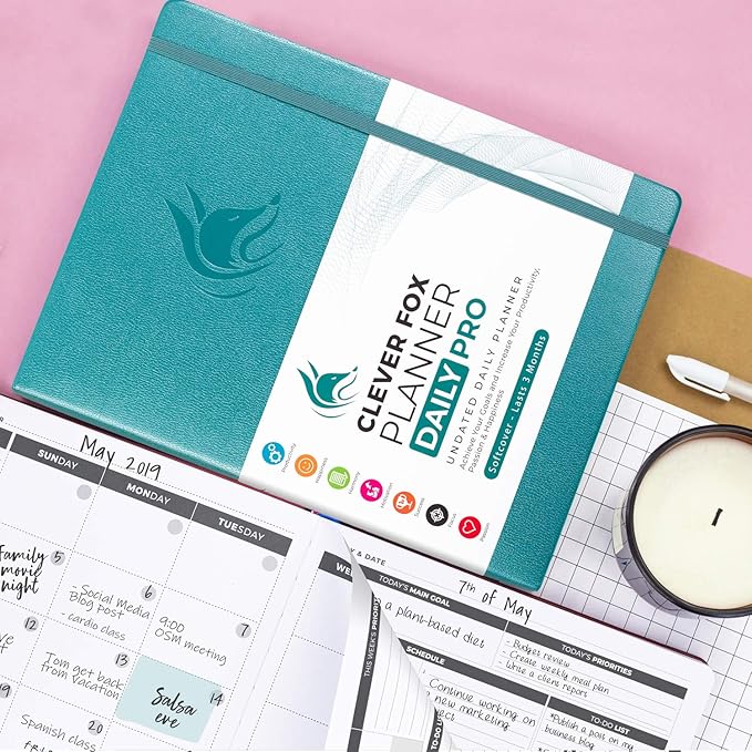 Clever Fox Planner Daily PRO - 8.5 x 11" A4 Size Daily Life Planner and Gratitude Journal to Increase Productivity, Time Management and Hit Your Goals - Undated - Lasts 3 Months (Aquamarine)