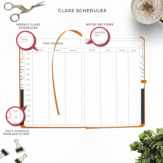 Smart Academic Planner - A5 Size 8.6 x 5.7 inches - Undated Daily Planner for School - Daily, Weekly, and Monthly Scheduling - Student Planner for Maximizing Focus and Productivity (Orange)
