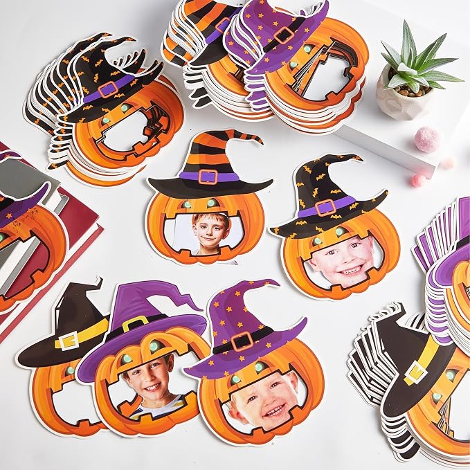gisgfim 80Pcs Halloween Cutouts Witch Party Decorations Bulletin Board Pumpkins Witch Hat Paper Cut-Outs Classroom Decor for Fall Boy Girl DIY Craft Photo Wall Kindergarten Preschool Favor Supply